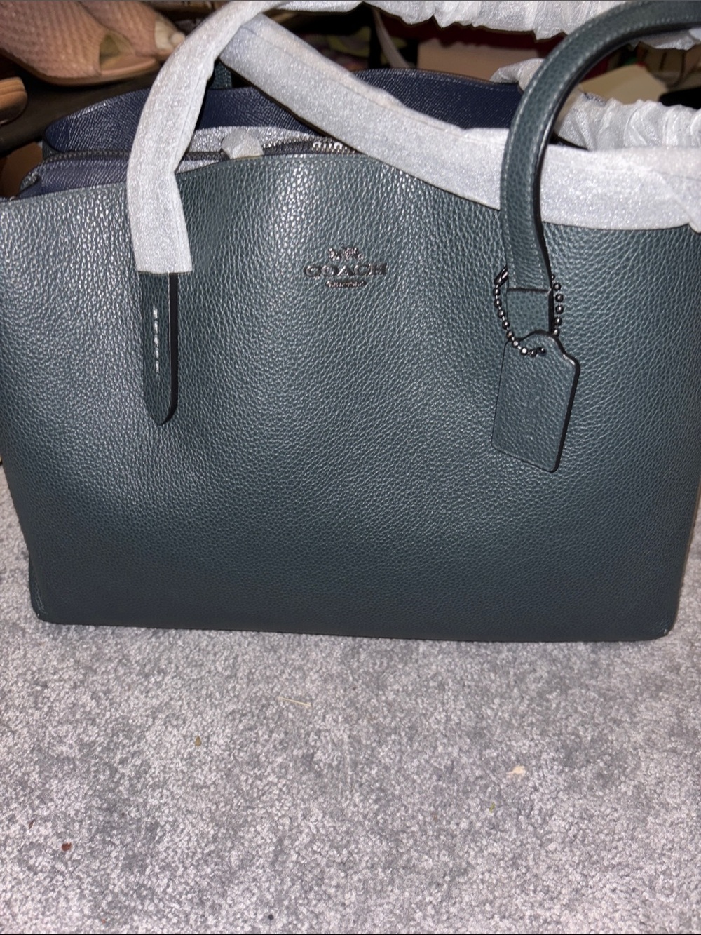 Coach Pebbled Leather Tote in Forest Green - Picture 1 of 10
